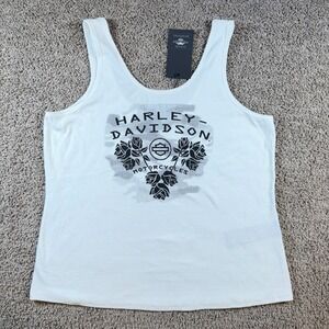 Harley Davidson NEW Women's White Roses Scoop Neck Tank Top Size 2W street wear